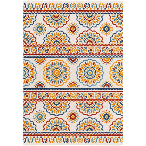 Big Sur Collection Boho Multi-Colored Flowered Outdoor Rug